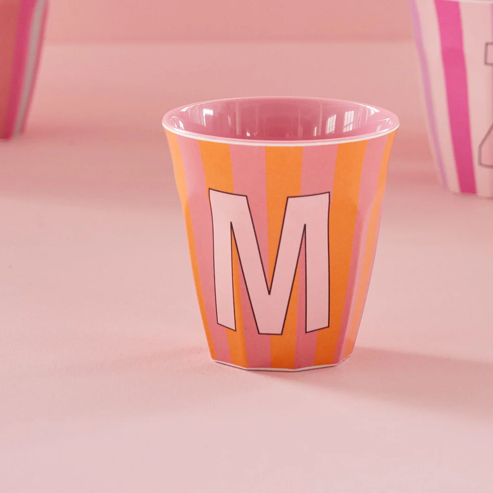 Rice  Melamin Becher Mittel 'Buchstabe M' Multicolor Stripes Pink - Image 2