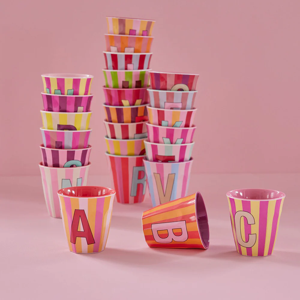 Rice  Melamin Becher Mittel 'Buchstabe M' Multicolor Stripes Pink - Image 3