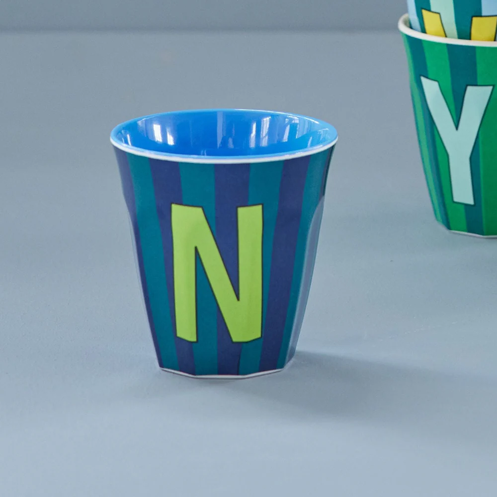 Rice  Melamin Becher Mittel 'Buchstabe N' Multicolor Stripes Blue - Image 2