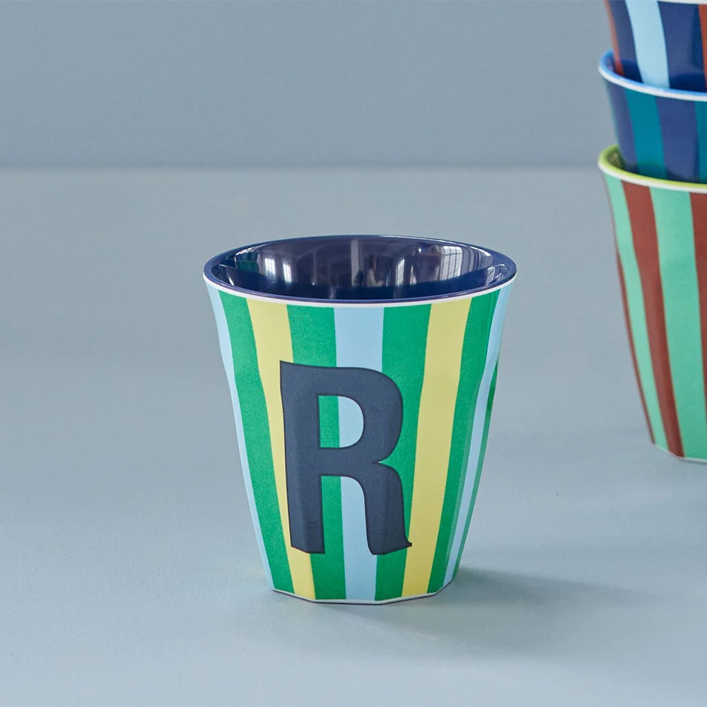 Rice  Melamin Becher Mittel 'Buchstabe R' Multicolor Stripes Blue - Image 2