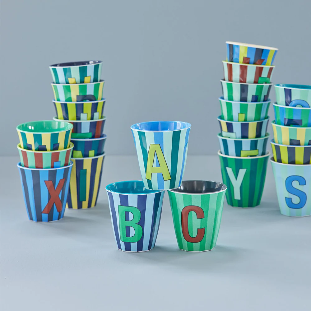 Rice  Melamin Becher Mittel 'Buchstabe R' Multicolor Stripes Blue - Image 3