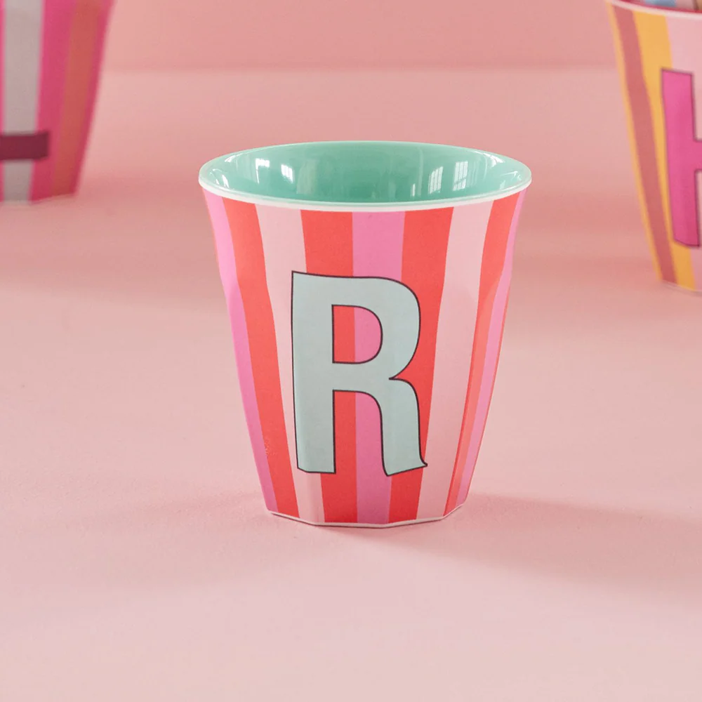 Rice  Melamin Becher Mittel 'Buchstabe R' Multicolor Stripes Mint - Image 2