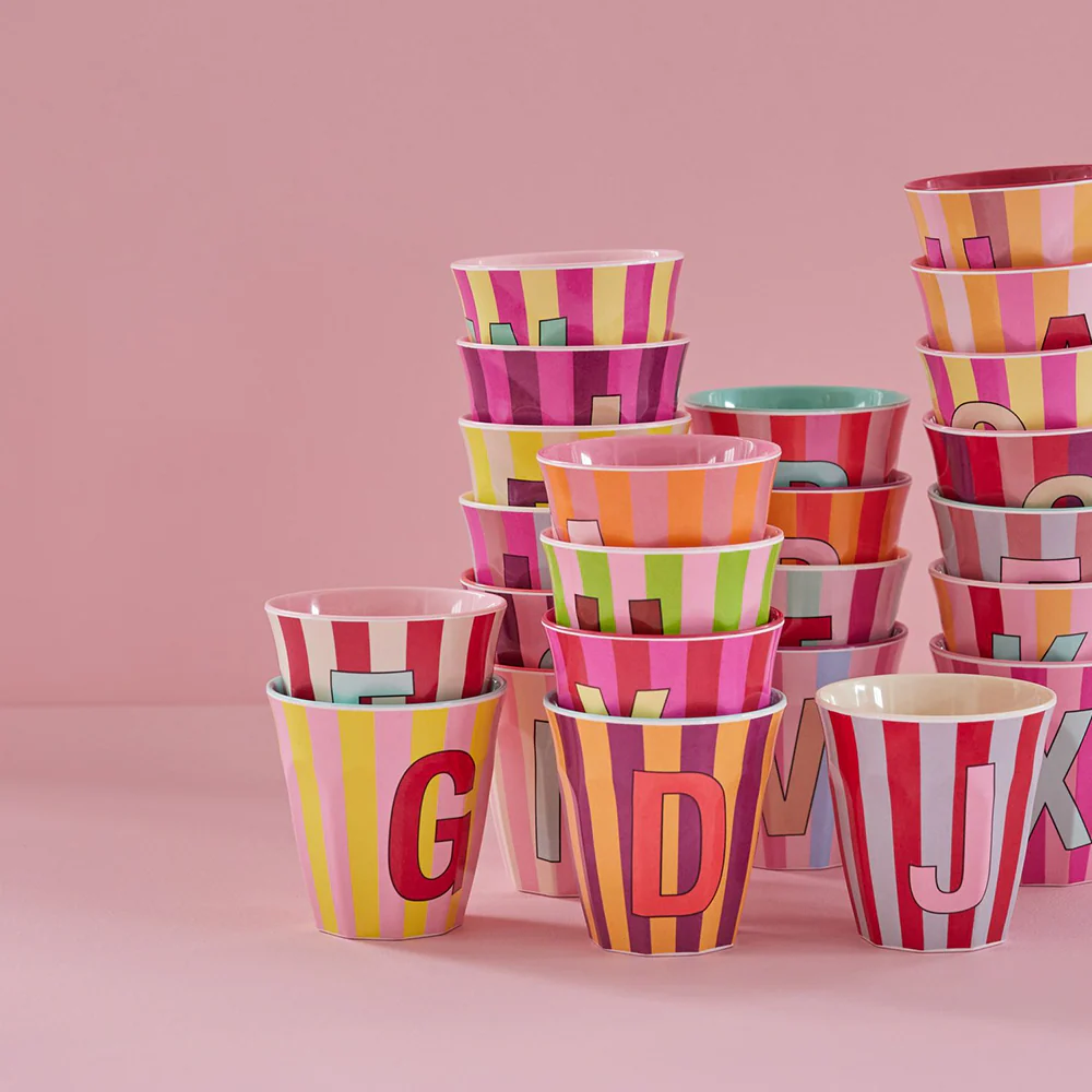 Rice  Melamin Becher Mittel 'Buchstabe R' Multicolor Stripes Mint - Image 3