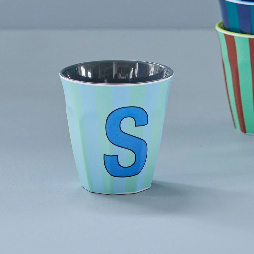 Rice  Melamin Becher Mittel 'Buchstabe S' Multicolor Stripes Blue - Image 2