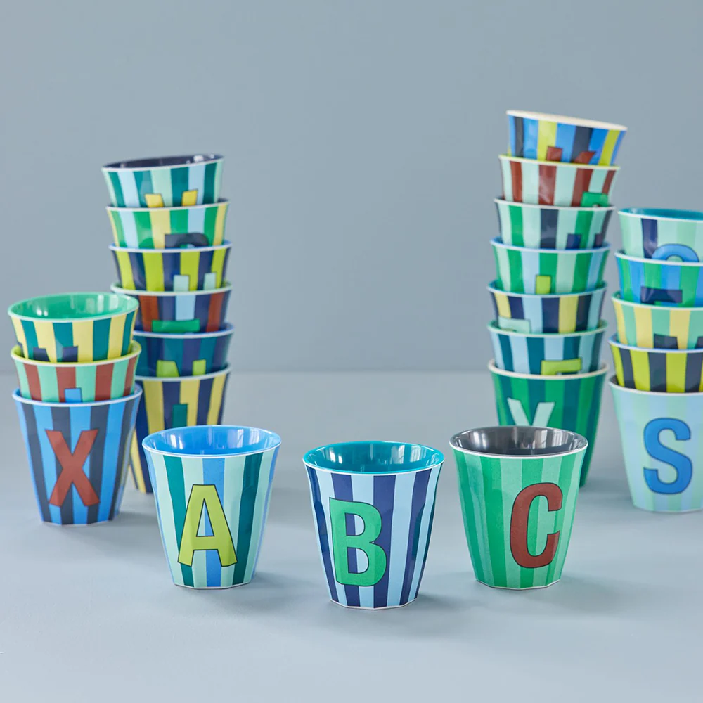 Rice  Melamin Becher Mittel 'Buchstabe S' Multicolor Stripes Blue - Image 3