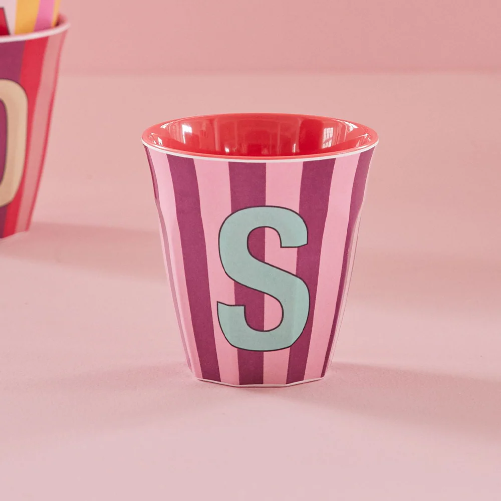 Rice  Melamin Becher Mittel 'Buchstabe S' Multicolor Stripes Pink - Image 2