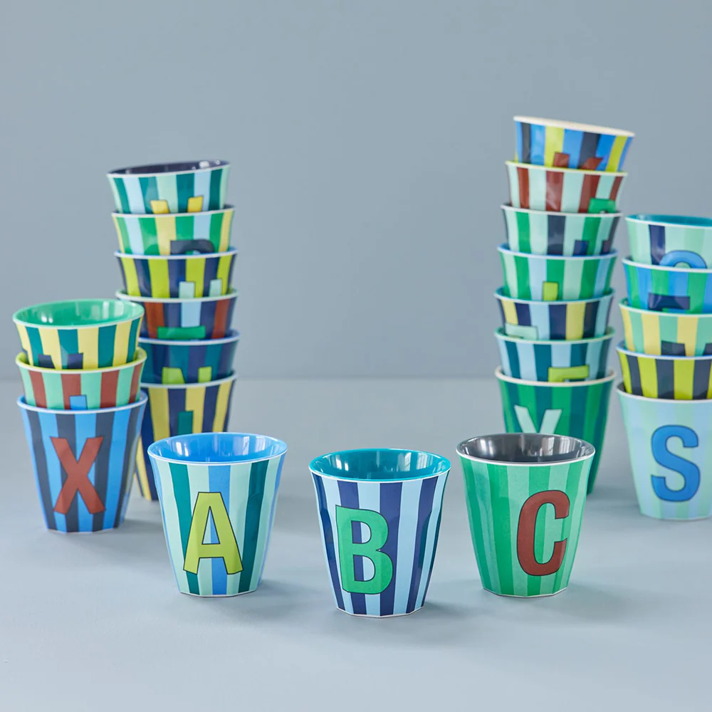 Rice  Melamin Becher Mittel 'Buchstabe T' Multicolor Stripes Mint - Image 2