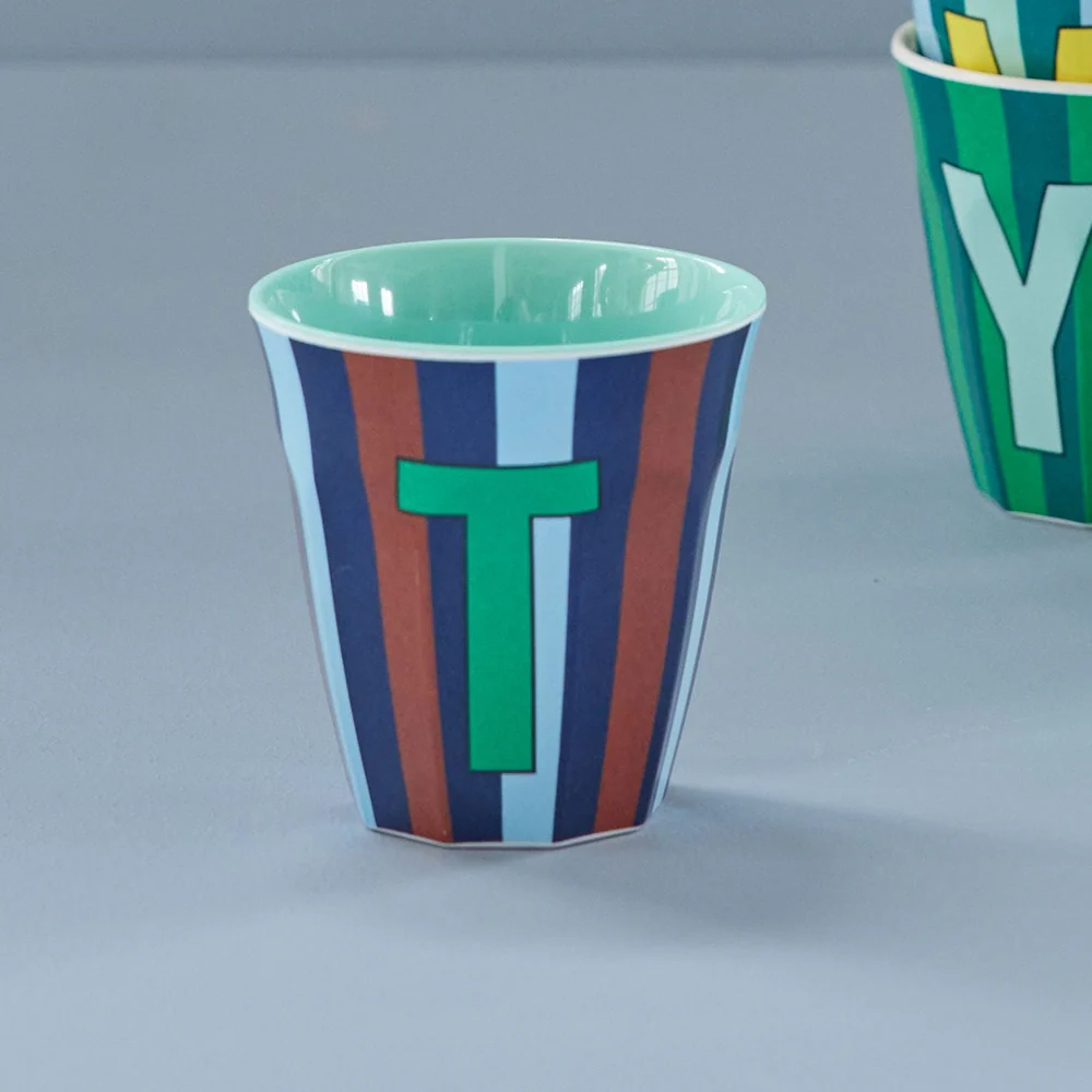 Rice  Melamin Becher Mittel 'Buchstabe T' Multicolor Stripes Mint - Image 3