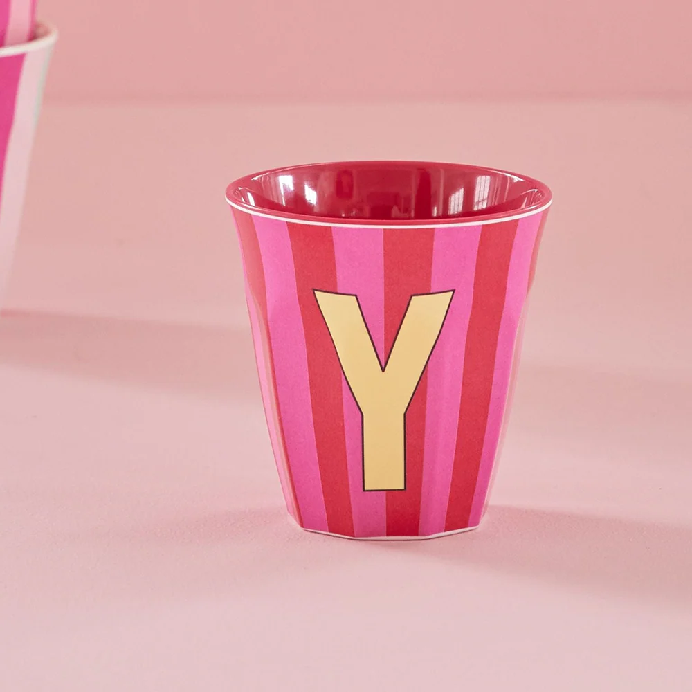 Rice  Melamin Becher Mittel 'Buchstabe Y' Multicolor Stripes Pink - Image 2