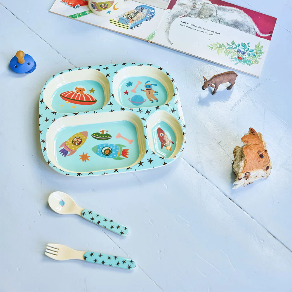 Rice Melamin Kinderteller mit 4 Fächer 'Dogs in Space' - Image 2