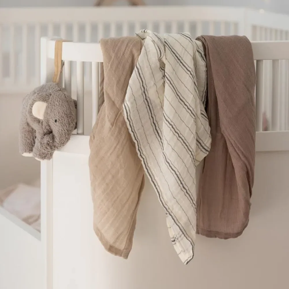 Sebra Musselin-Spucktuch 3-er Pack Cream Stripe, Beige - Image 3