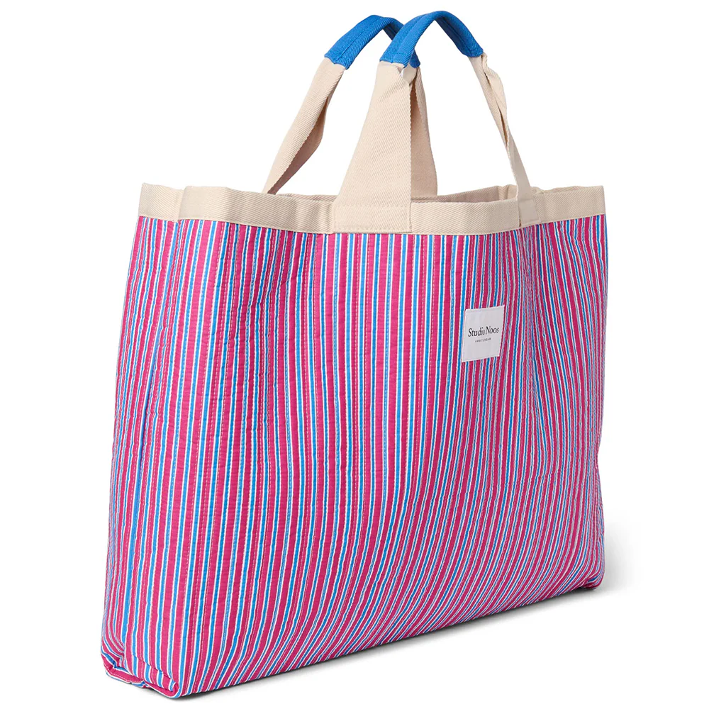 Studio Noos  Beach Bag 'Poplin' Raspberry Striped - Image 3