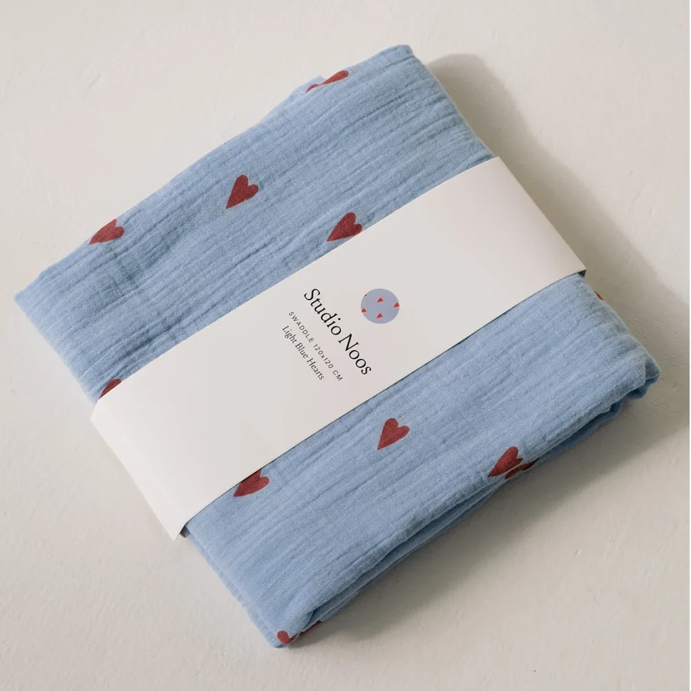Studio Noos Mulltuch 'Hearts' 70 x 70 cm Light Blue - Image 2