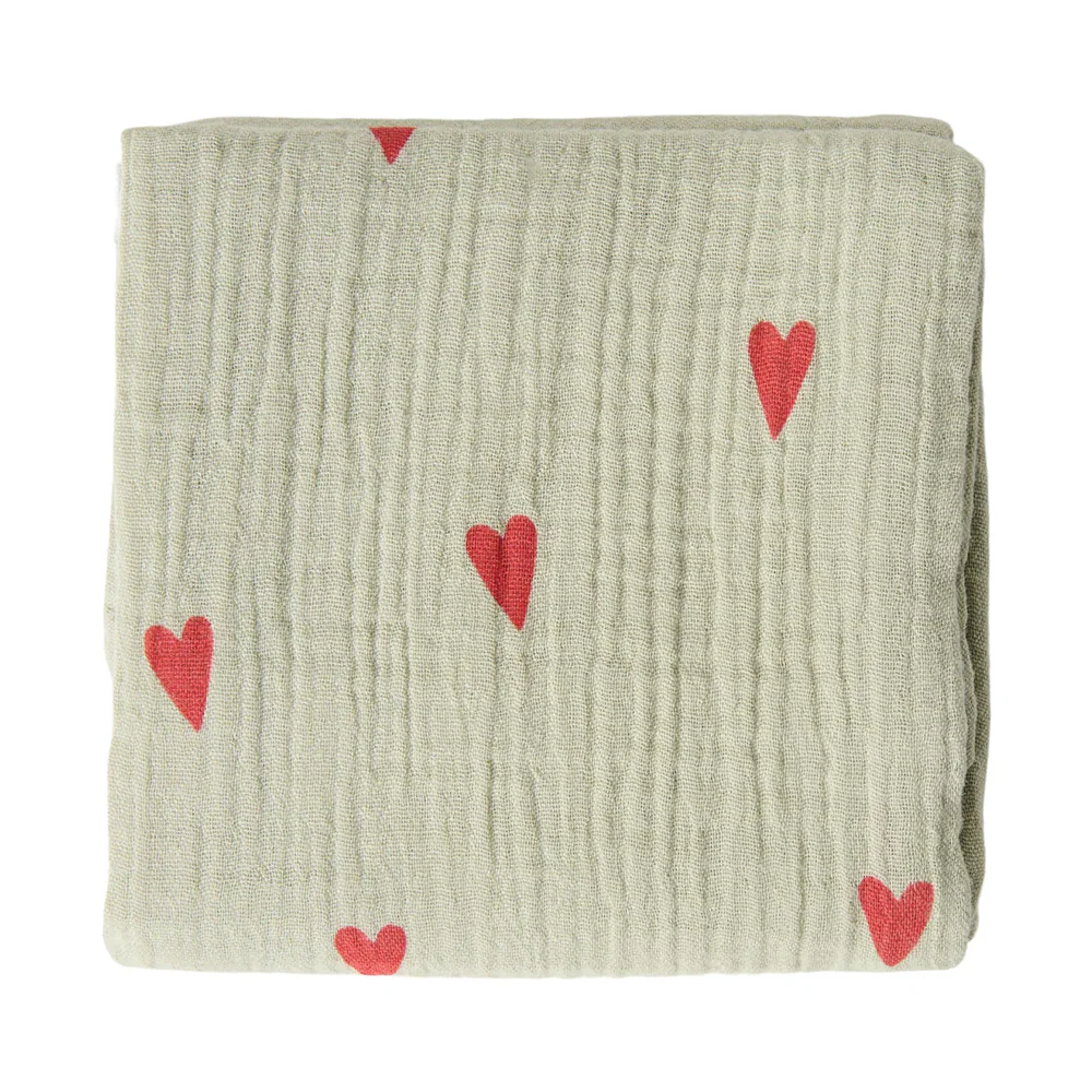 Studio Noos Swaddle 'Hearts' 120 x 120 cm Sage Green - Image 3