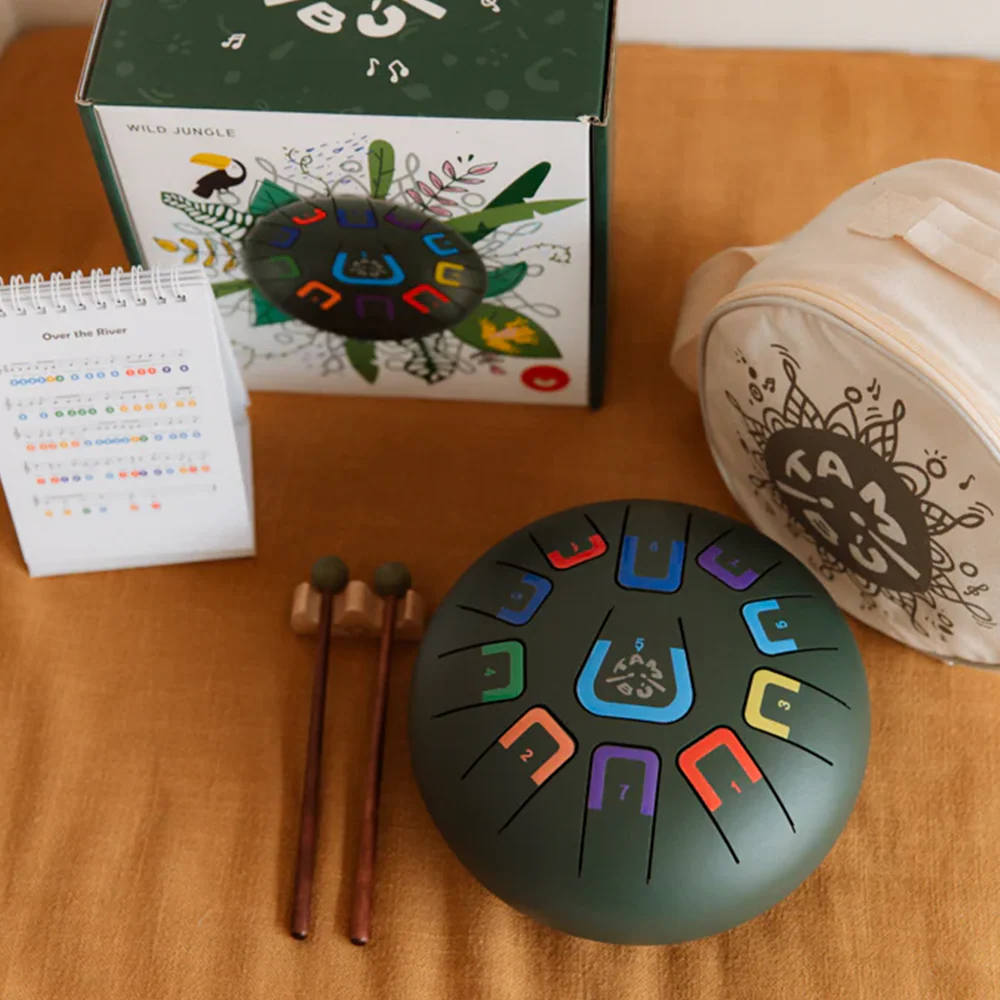 Tambú Trommel 8" mit 11 Tönen Jungle Grün - Image 3